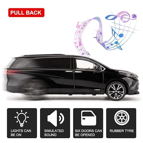 BDTCTK 1:24 Compatible for Sienna Car Model, Pull Back Diecast Toy Car with Sounds＆Lights for Kids Boys Girls and Adults, Gift Black. thumbnail 4
