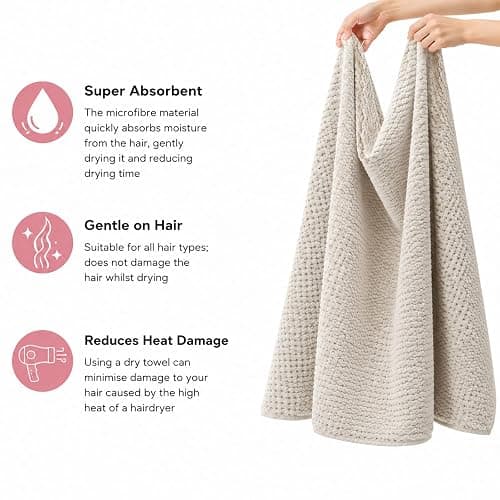 Admygo Microfibre Hair Towel, Super Absorbent Hair Towel Wrap with Elastic Straps for Women Adults, Soft Hair Turban Towel for Long Thick Curly Wet Hair, Khaki thumbnail 4
