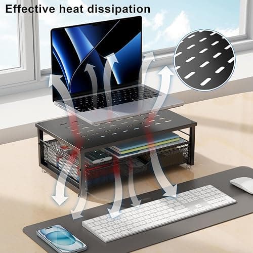 gianotter Computer Monitor Stand Riser, Desk Organizers and Accessories with Drawer, Office Desk Accessories & Workspace Desktop Organizers Storage for Printer Stand (Black) thumbnail 4