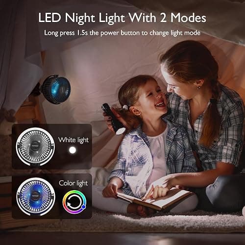 Momcozy 8000mAh Portable Stroller Fan | 27H Ultra-long Battery Life | Detachable 4 Speed 360°Rotate | 2 Modes LED Night Light, USB Rechargeable Handheld Cooling Fan for Travel, Car Seat, Bedroom thumbnail 6
