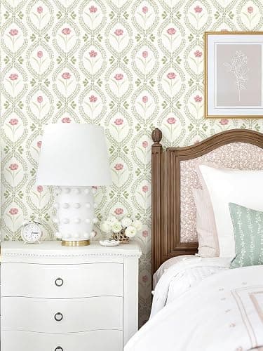 *BOUGHT* Orainege Peel and Stick Wallpaper Floral Wallpaper 16.9in x196.8in Green Pink Leaf Contact Paper Vinyl Waterproof Self Adhesive Boho Botanical Wall Paper for Bedroom Shelf Cabinet Decor thumbnail 3