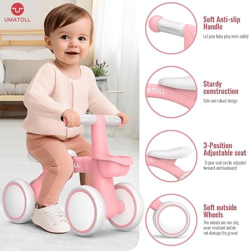 Umatoll Baby Balance Bike for 1 Year Old Boys Girls, 12-24 Months Toddler Balance Bike with Removable Basket, Adjustable Seat, 4 Wheels Infant Bike, First Birthday Gift thumbnail 2