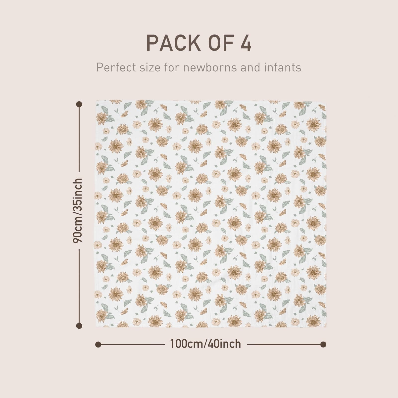 GLLQUEN BABY - Cobijas de muselina envolventes, transpirables y delicadas con la piel, mantas para recién nacido, paquete de 4 (88.9 x 1.0m), para niña y niño, regalo para bebé (girasol) thumbnail 6