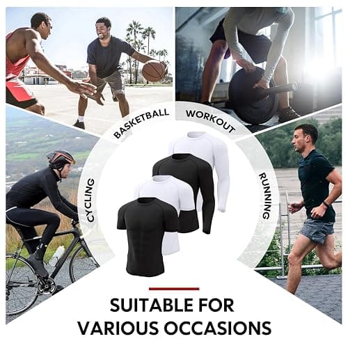 CL convallaria 4 Pack Compression Shirts Men Long Short Sleeve Cooling Dry Rash Guard Athletic Workout T Shirt for Sports thumbnail 2