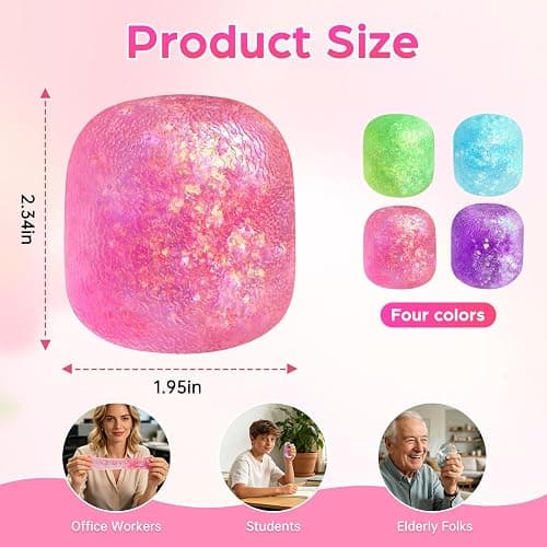 Gumdrop Squishy, Sugar Slow Rising Squishy Fidget Toys, Glitter Textured Sensory Squeeze Stress Balls, Anxiety Relief Fidget Toys for Kids and Adults Birthday Easter Party Favor Gifts(Pink) thumbnail 2