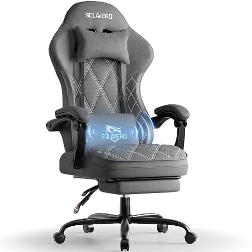 Precision Synergie Fabric Gaming Chair with Massage Function, Silver Grey | Ergonomic Computer Chair with Footrest, Headrest and Lumbar Support, Comfy PC Gamer Chairs for Adults - Image 1