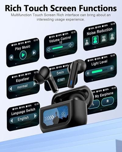 ZIUTY Wireless Earbuds Bluetooth Headphones, ANC/ENC Noise Cancelling, Ear Buds with Multifuntional Touch Screen, 40H Stereo Sound for Sports, IPX7 Clear Calls, 5 EQ for iOS Android (Jet Black) thumbnail 3