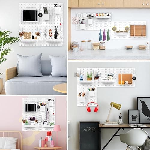 VIGIND Pegboard Combination kit, 4 Pegboards and 12 Accessories Modular Hanging for Wall Organizer,Suitable for Wall Storage,Crafts Organization,Decorative Display,11''x11'' Each thumbnail 6