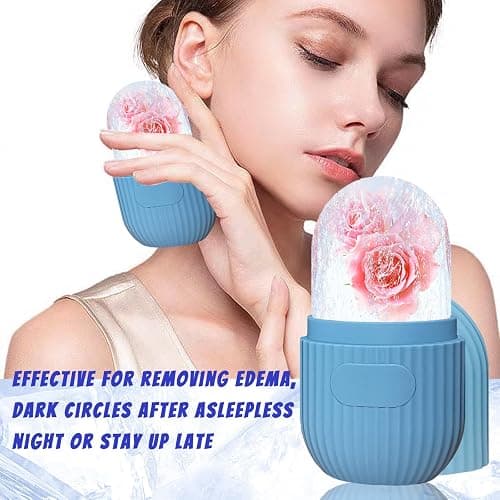 Joyeee Ice Face Roller, Reusable Silicone Mold Face Massage Eye Facial Beauty Skin Care Tools Apply Ice for Shrink Pores Anti Wrinkle Reduce Puffiness Improve Skin Elasticity, Striped, Light Blue thumbnail 7