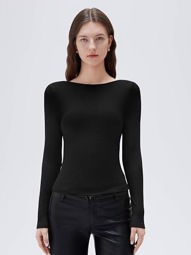 SUUKSESS Women Backless Going Out Tops Padded Modal Basic Long Sleeve Shirts thumbnail 2