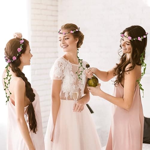 PLULON Pink Flower Crown Headband Women Garland Headband Hair Floral Wreath Boho Headpiece for Girls Wedding Festival Hair Accessories thumbnail 6
