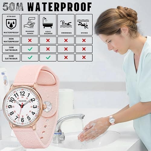 TKIIOER Nurse Watch for Nurse Medical Professionals Students Women Men, 50M Waterproof 12/24 Hour Military Time Luminous Easy Read Dial, Second Hand Watch for Nursing thumbnail 3