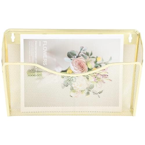 EASEPRES 3 Single Pocket Mesh Hanging File Organizer, Vertical Wall Mounted Magazine File Holder, Mount Basket Mail Paper Document Folder Organizing for Office, Home and School, Gold thumbnail 6