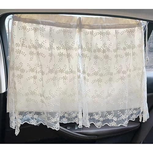 Nawwgy Embroidery Flower Car Window Covers Auto Cotton Vehicle Window Drapes Privacy & Resistant ins Embroidered Chrysanthemum lace Double car Curtains thumbnail 7