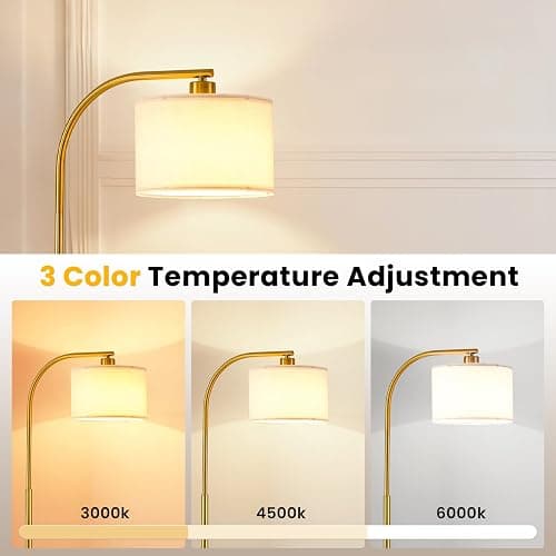 KQW Tall Floor Lamp for Living Room,65'' Modern Standing Lamps with 9W LED Bulb,Elegant Floor Light with Fabric Shade,Gold Tall Lamp for Bedroom Office Study Room Corner Dining Room thumbnail 2