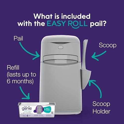 Litter Genie Easy Roll Pail | Cat Litter Box Waste Disposal System for Odor Control | Includes 1 roll of 24 Easy Tear-Off Bags thumbnail 2