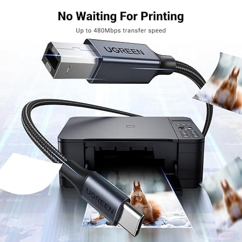 UGREEN USB B to USB C Printer Cable, Type B 2.0 Braided Data Lead for MacBook Pro/Air, HP/Epson/Canon Printer, Scanner, MIDI Cable Compatible with MIDI Controller/MIdI Keyboard/Musical Instrument (1M) thumbnail 5