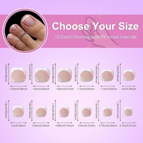 ZAHRVIA 120pcs French Tip False Toe Nails, Ready-to-Use Press On Toenail, Acrylic Fake Nails 12 Sizes Stick On Toenails For Women French Tip Gift for Girls, Easy Application (White Pink) thumbnail 6