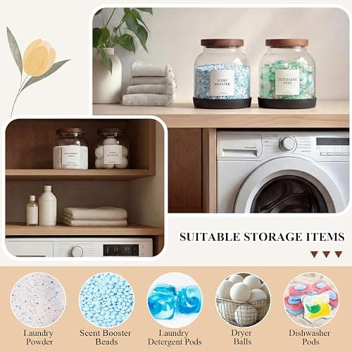 2 Pack Glass Laundry Pods Container with 30 Labels, Scoop, Base, 0.5 Gallon | Glass Laundry Detergent Container, Laundry Powder Canister Set for Detergent Pods, Powder and Laundry Room Organization thumbnail 7