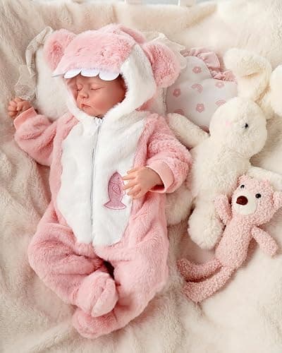 BABESIDE Reborn Baby Doll Clothes for 17-20 Inch Dolls Accessories, Cute Shark Baby Doll Clothes with Hat for Realistic Babydolls, Pretend Play Gift for Girls Kids Birthday Christmas, Pink thumbnail 6