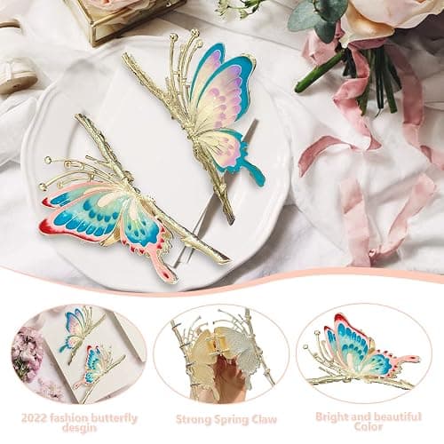 Large Non-Slip Metal Sparkly Butterfly Hair Jaw Clips for Women - Strong Hold Cute Hair Claws, Headwear Gifts (2Pcs) thumbnail 3