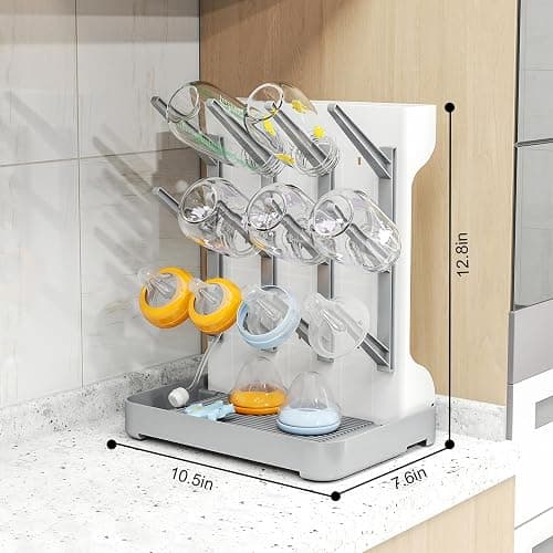 GoMaihe Baby Bottle Drying Rack: Space Saving Vertical Bottle Dryer Holder - Baby Accessories Storage Stand Organize Brushes Pacifiers on Countertop - BPA-Free - Gray thumbnail 3