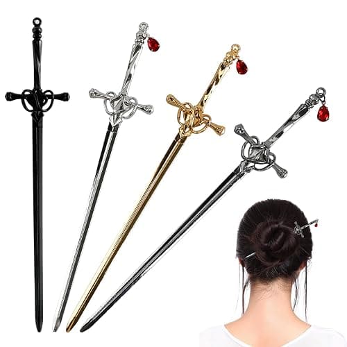 4Pcs Ancient Style Sword Hair Chopsticks Chinese Style Hair Sticks for Bun Hair Long Hair Classic Vintage Flower Hair Sticks Women Girl Gifts - Image 1