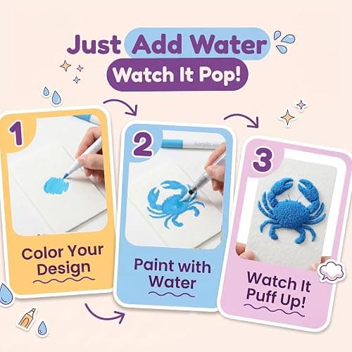 TMOL 103 Pcs Magic Foam Texture Painting Kit, Mess Free Craft Kits for Kids | Including 72 Pcs Foam Texture Paper & 12 Colors Acrylic Paint Markers, Creative Magic Puffy Paint Kit, Arts Crafts for Kids thumbnail 4