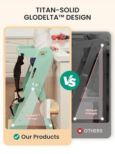 GROWNSY Foldable Step Stool Toddler Tower, Toddler Kitchen Stool Helper, Collapsible Kids Standing Learning Tower with 3 Adjustable Heights and Safety Net for Kitchen Bathroom Sink Counter (Green) thumbnail 6