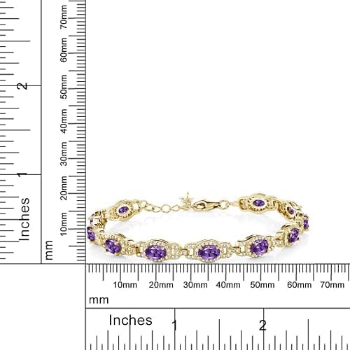 Gem Stone King Oval Halo Gemstone Tennis Bracelet | 6X4MM Oval Birthstone Bracelet for Women | 18K Yellow Gold Plated Silver | 7 Inch + 1 Inch Extender | Gift for Mom Wife Her thumbnail 4