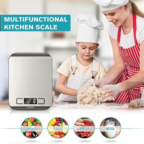 Ultrean Food Scale, Digital Kitchen Scale with LCD Display, Weight Grams and Ounces for Baking Cooking and Meal Prep, 6 Units with Tare Function, 304 Stainless Steel, 11lb (Batteries Included) thumbnail 6