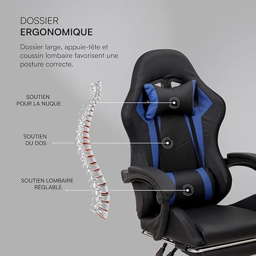 Baroni Home Chaise Gaming Ergonomique avec Coussin Lombaire, Lumières LED Réglables et Repose-Pieds Extractible, Chaise de Bureau avec Dossier Inclinable et Hauteur Réglable, Bleu, 68x66x125-133 cm thumbnail 5