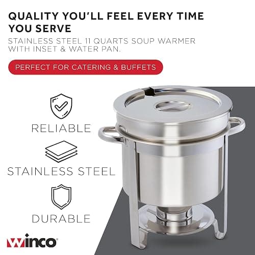 Winco 211 Stainless Steel Marmite Soup Chafer 11qt Round W/ Cover & Fram thumbnail 3