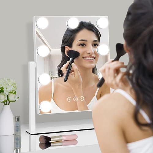 Vanity Mirror with Lights,Lighted Vanity Mirror with 9 Dimmable Bulbs for Dressing Room & Bedroom,3 Color Lighting,Modes Detachable 10x Magnification 360°Ratation(White) thumbnail 8