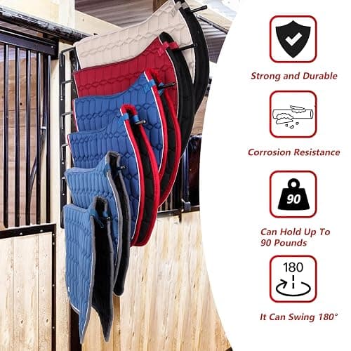 TOMESHA Saddle Pad Rack-Horse Blanket Holder,Extra-Long Rack Arms for Various Accessories,Heavy Duty 180 Degree Swing-Out Wall Mount,Six (6) Well-Spaced,Storage Rack Stand Wall Mount thumbnail 6