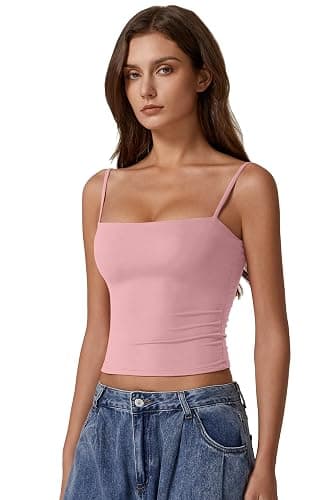 QINSEN Women's Double Lined Basic Tank Top Adjustable Spaghetti Straps Sleeveless Camisole Shirts thumbnail 3