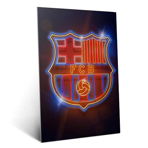 Displate Offiziell FC Barcelona MetallPoster Magnetische Befestigung Inklusive Lizenziert Bilder Hochwertiges Poster FC Barcelona - Crest - Crest neon Poster 45 cm x 32 cm - Image 1