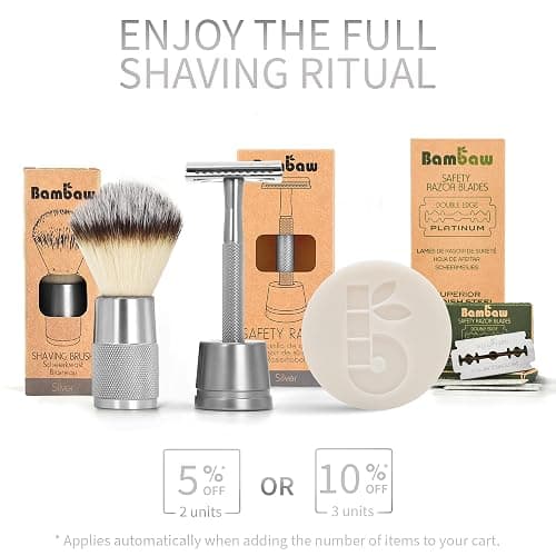Bambaw Double Edge Safety Razor for Men & Women, Metal Razor with 5 Double Edge Safety Razor Blades, Eco-Friendly Razor – Silver thumbnail 5