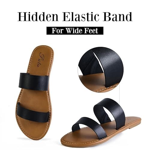 Putu Women's Two Strap Flat Sandals Casual Slide Sandals Slip on Summer Sandals thumbnail 4