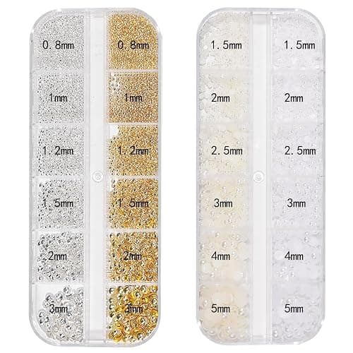 Nail Charms,Nail Gems,3600Pcs Gold & Silver Bead Flat Back Round Rhinestones Supplies Accessories，Small Nail Pearls 3D Mixed Sizes Decorations for Nails (A) thumbnail 3