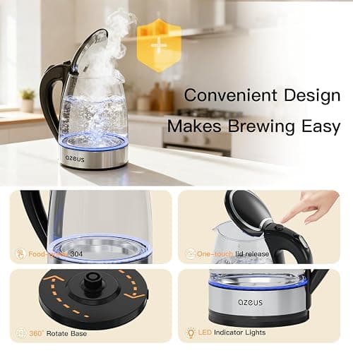 Azeus 1.8L Electric Kettle CX-817 - Fast Boil, Auto Shut-Off, Boil-Dry Protection, 360° Swivel Base - Stainless Steel Water Boiler for Tea, Coffee, and Hot Water thumbnail 5