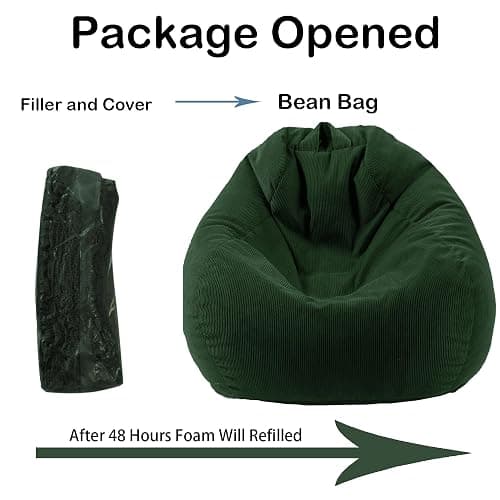 LPMOERA 3FT Memory Foam Filling Bean Bag Chair Green | Skin-Friendly,Hidden Zipper,Home Decor,Floor Sofa,Suitable For Rest & Lounge,Pull-Handle thumbnail 5