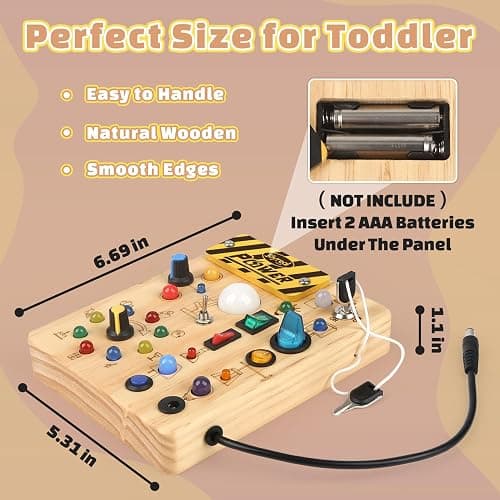 Joyreal Montessori Busy Board Wooden Sensory Toys for Toddler with LED Light Up Switch, Baby Fidget Board Travel Toys for 18+ Months, Boys Girls Birthday, Medium thumbnail 2