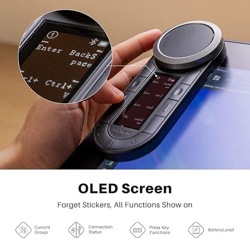 HUION Keydial Remote Bluetooth Programmable Keypad with Dual Dials 60 Customized Keys, OLED Display Macro Keypad Work with PC, Mac, Mobile, One-Hand Shortcut Keyboard for Drawing Tablet, Laptops thumbnail 5