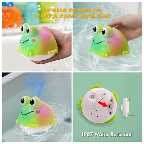 ArtCredit Light Up Bath Toy Sprinkler for Babies, Rechargeable Bathtub Pool Water Toys Baby Gifts for Toddlers, Shower Essentials (Frog) thumbnail 5