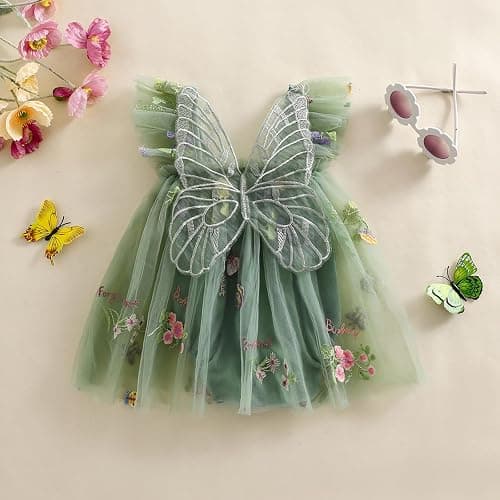 Newborn Infant Baby Girls Clothes Flower Butterfly Embroidery Sleeveless Romper Tulle Mesh Dress Toddler Bodysuit thumbnail 4