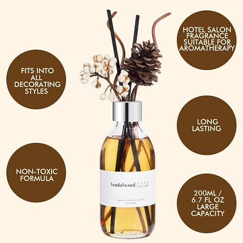 Clesh Reed Diffuser Set, 6.7 oz Sandalwood Scented Diffuser with Sticks, Home Fragrance Reed Diffuser for Bathroom Shelf Decor thumbnail 3