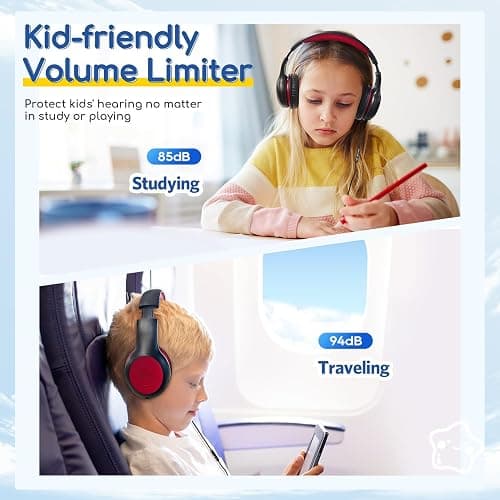 EarFun Kids Headphones Wired with Microphone, 85/94dB Volume Limit Headphones for Kids, Portable Wired Headphone with Shareport, Stereo Sound Foldable Headset for School/Tablet/iPad/Kindle, Black Red thumbnail 5