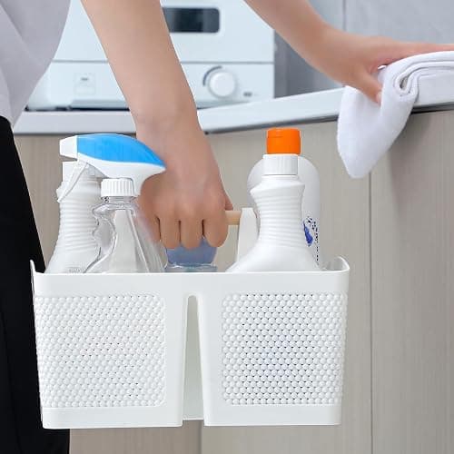 rejomiik Portable Shower Caddy Basket Plastic Cleaning Caddy Organizer Storage Tote with Handle for Bathroom, College, Dorm Room Essentials, White thumbnail 5