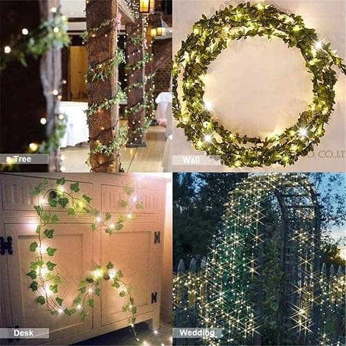 Comtelek 12 Pack Fake Vines for Room Decor with 100 LED String Light Artificial Ivy Garland Hanging Plants Faux Greenery Leaves Bedroom Aesthetic Decor for Home Garden Wall Wedding thumbnail 7